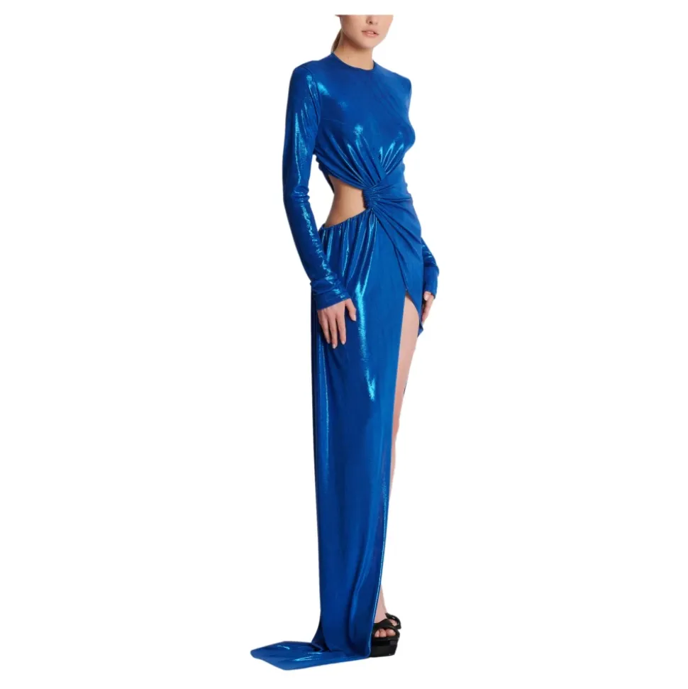 Draped Jersey Lamé Kleid