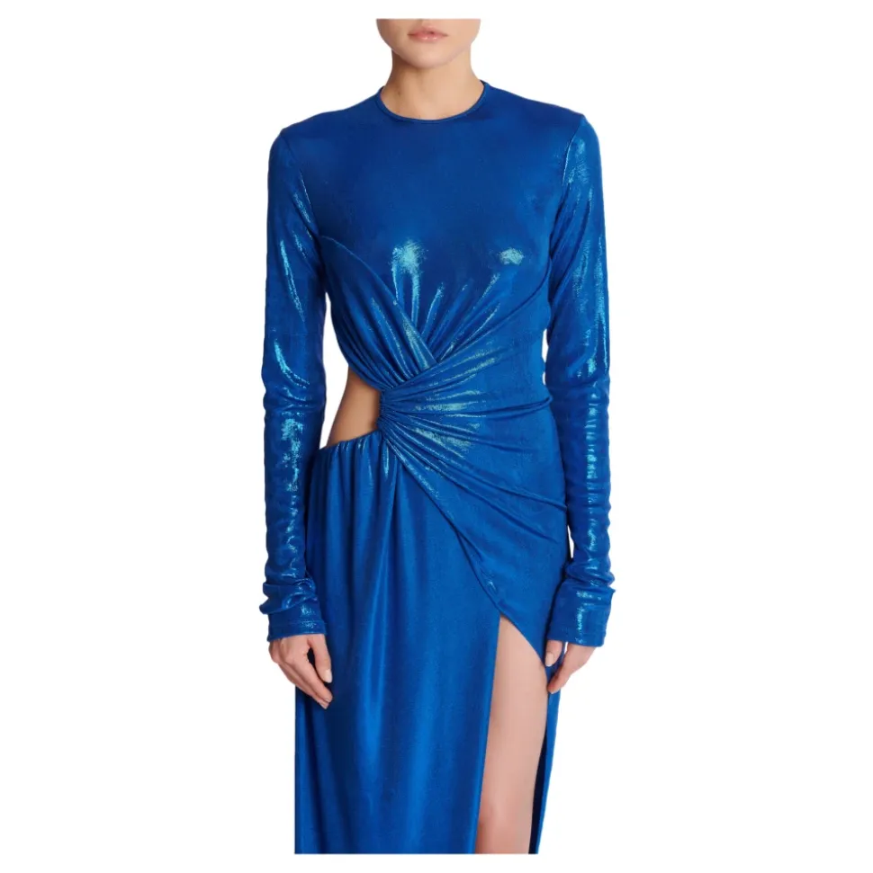 Draped Jersey Lamé Kleid