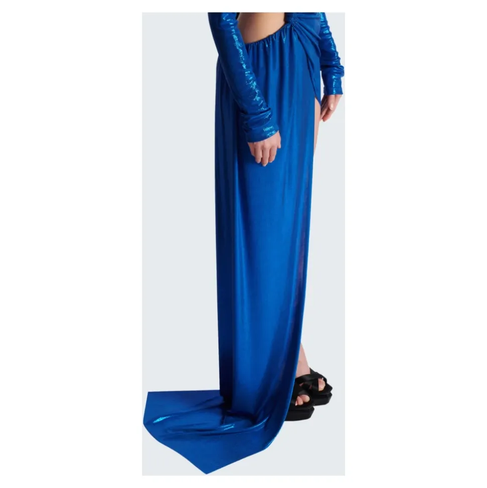 Draped Jersey Lamé Kleid