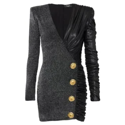 Dual-Fabric Draped Wickelkleid