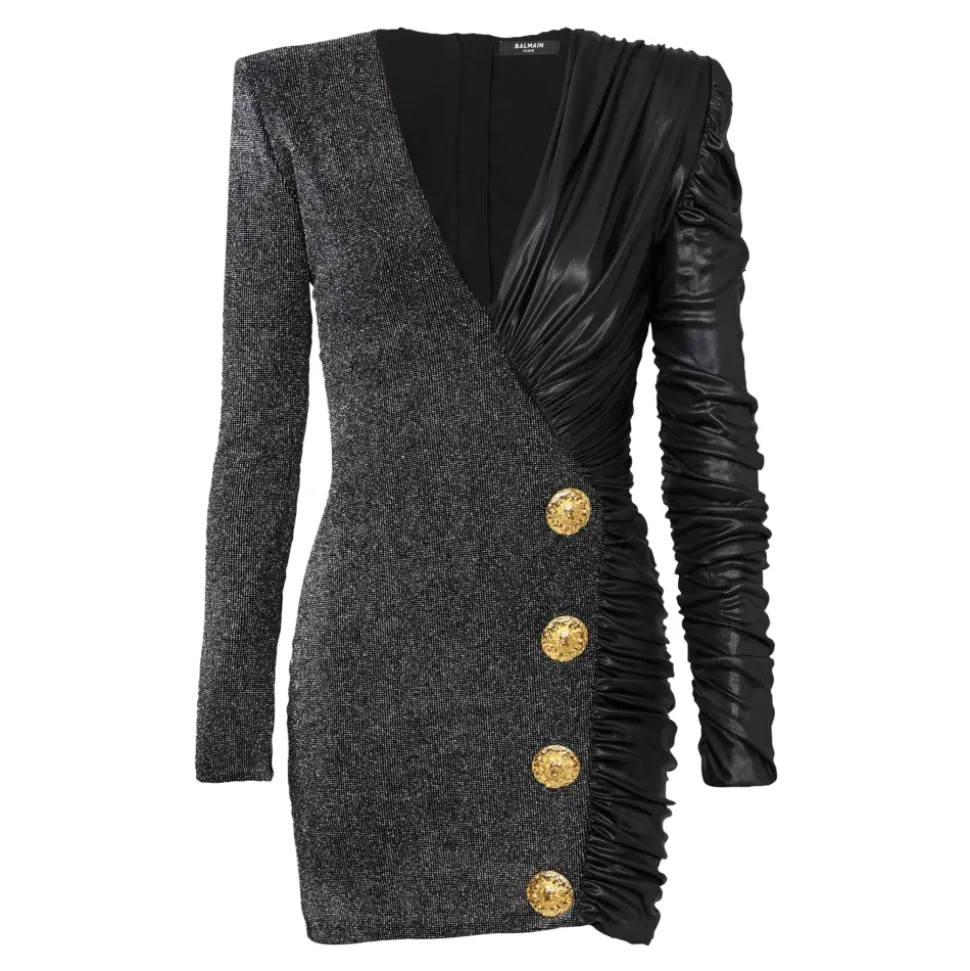 Dual-Fabric Draped Wickelkleid