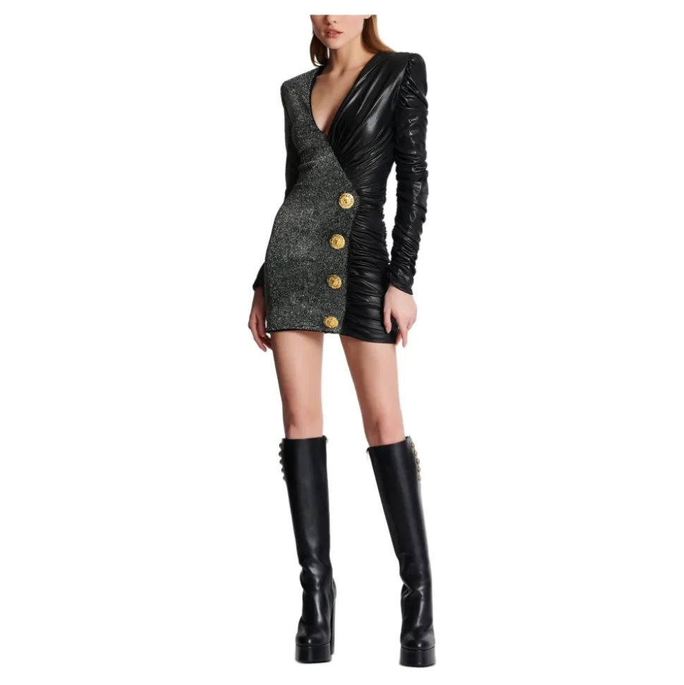 Dual-Fabric Draped Wickelkleid