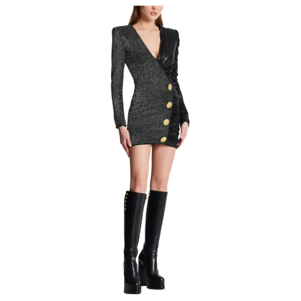 Dual-Fabric Draped Wickelkleid