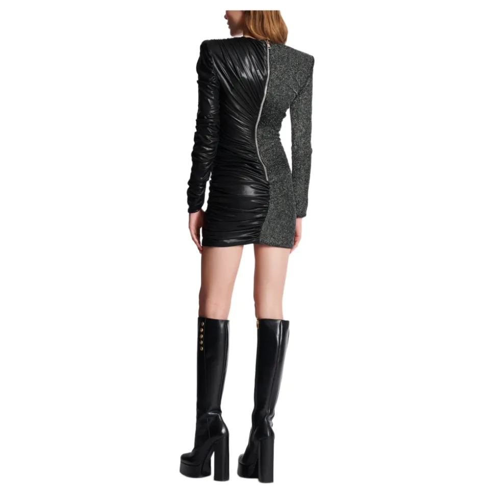 Dual-Fabric Draped Wickelkleid