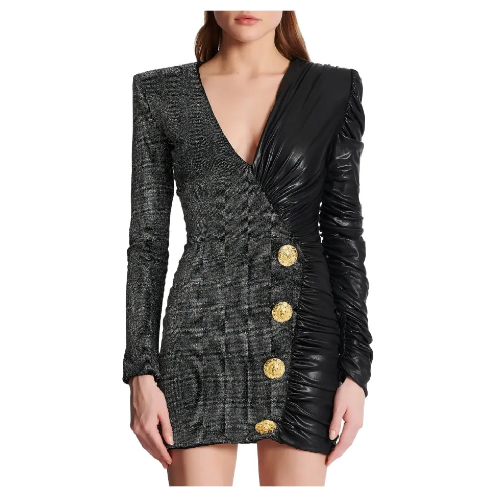 Dual-Fabric Draped Wickelkleid