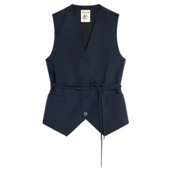 Dunkelblaue Wollweste mit Gürtel