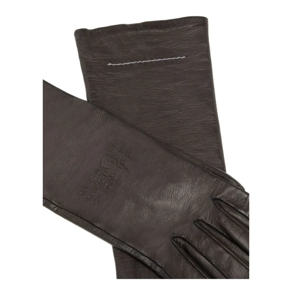 Dunkelbraune lange Lederhandschuhe