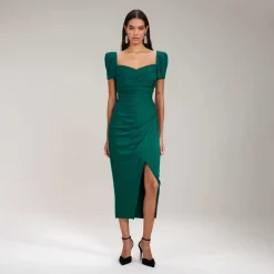 Dunkelgrünes Iris Midi Kleid
