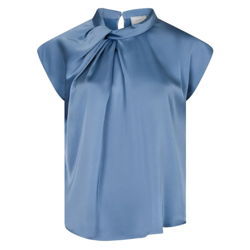 Dusty Blue Drapy Satin Bluse