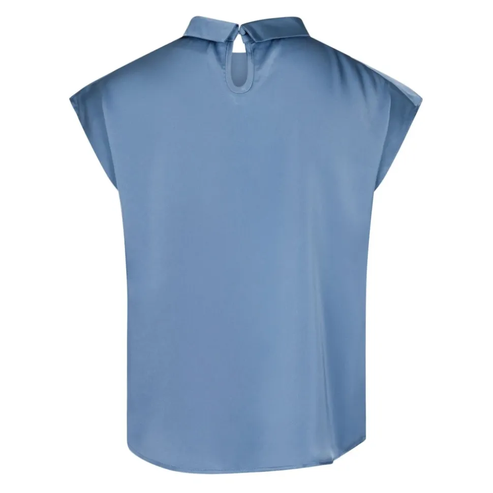 Dusty Blue Drapy Satin Bluse