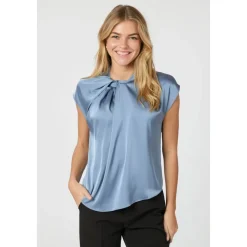 Dusty Blue Drapy Satin Bluse