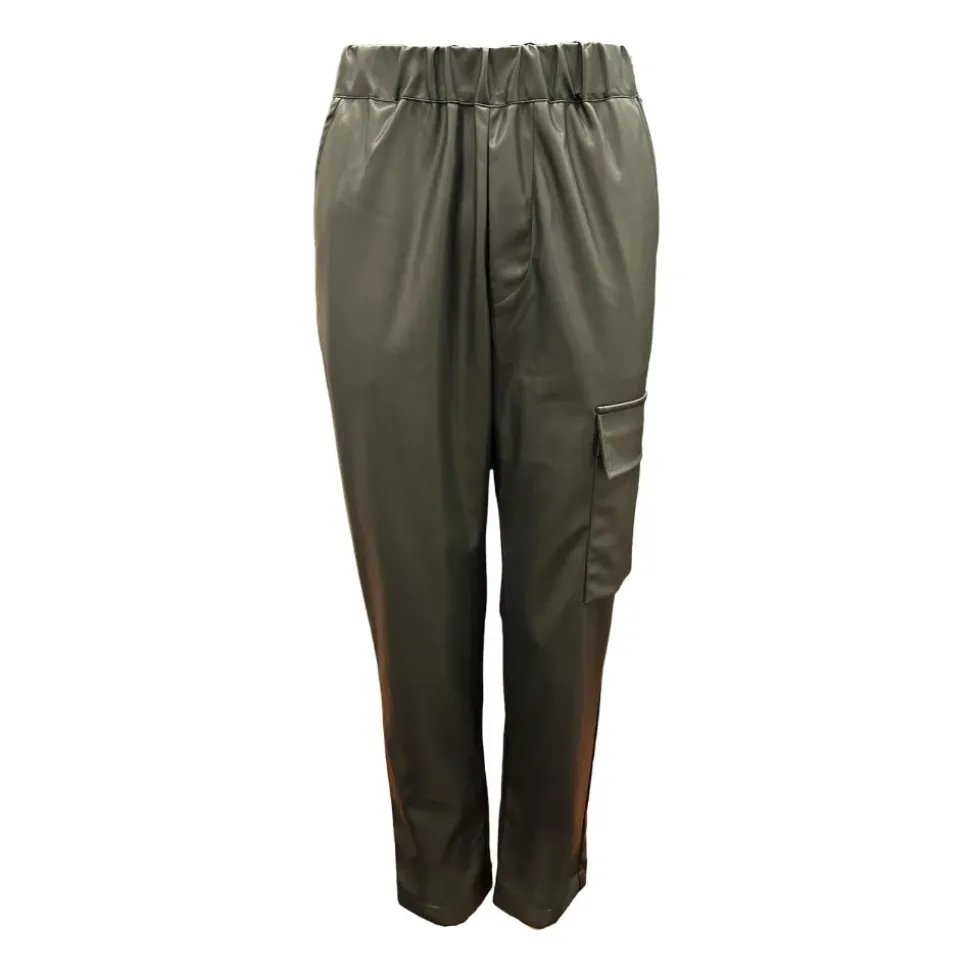 Elastische Taille Lederlook Hose