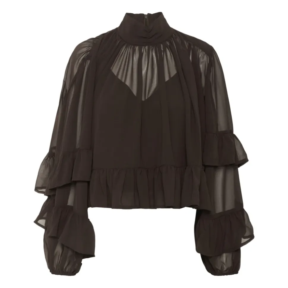 Elegante Mesh-Bluse mit Rüschen