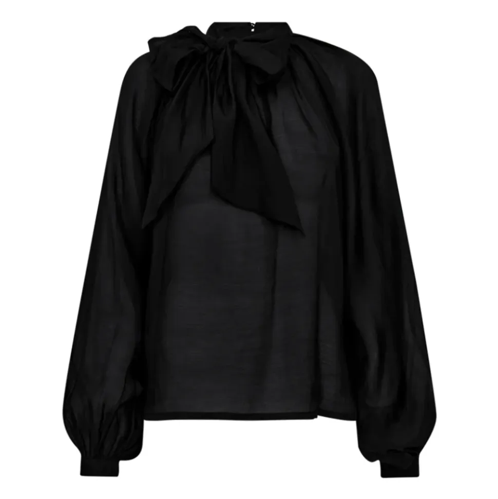 Elegante Schwarze Bluse mit Schleifendetail