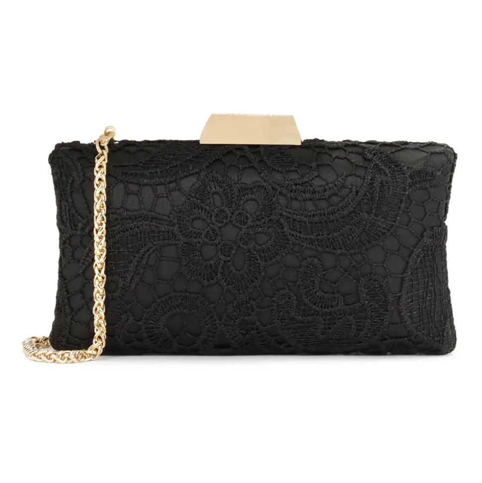 Elegante schwarze Clutch-Tasche bedeckt mit Guipure