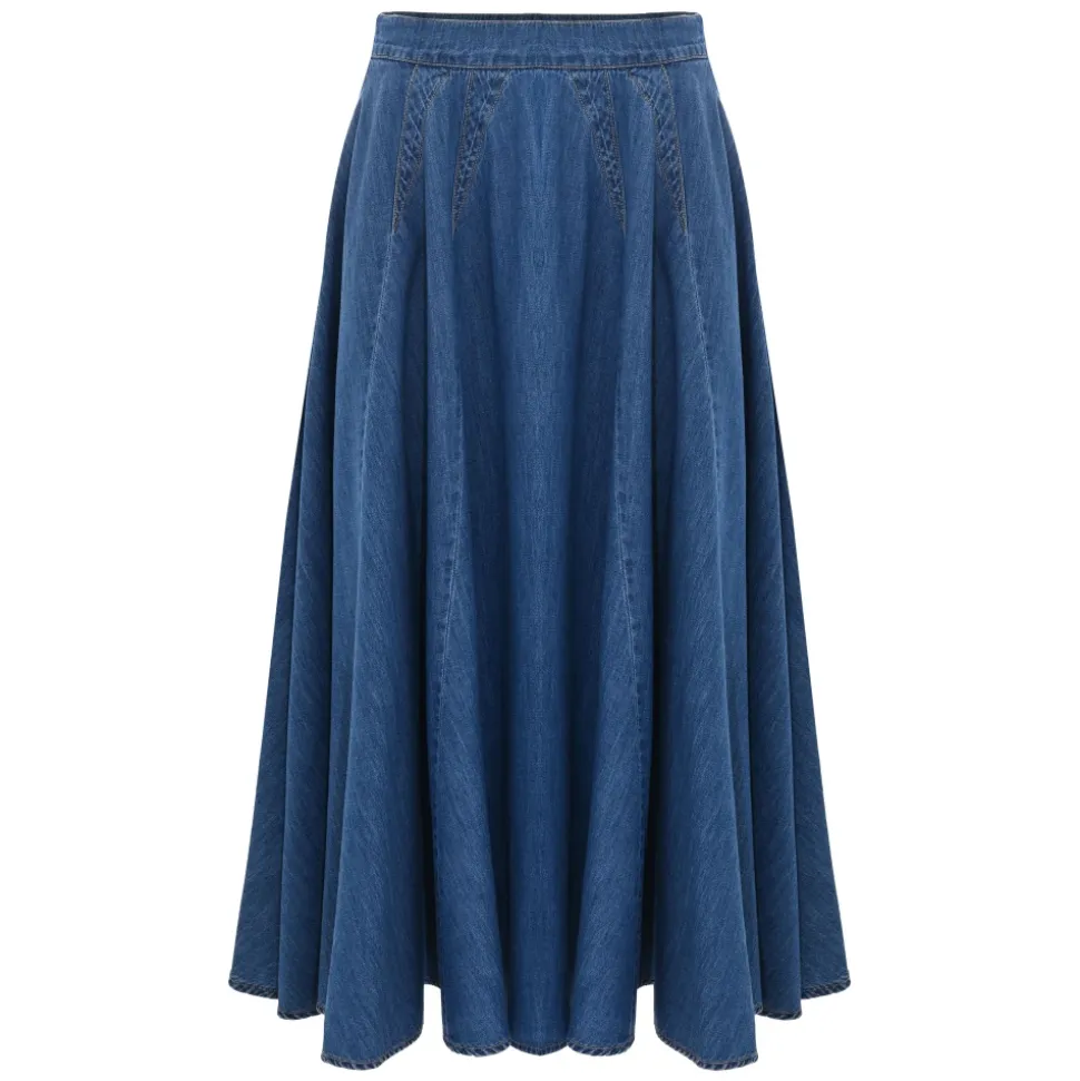Eleganter, fließender langer Jeansrock
