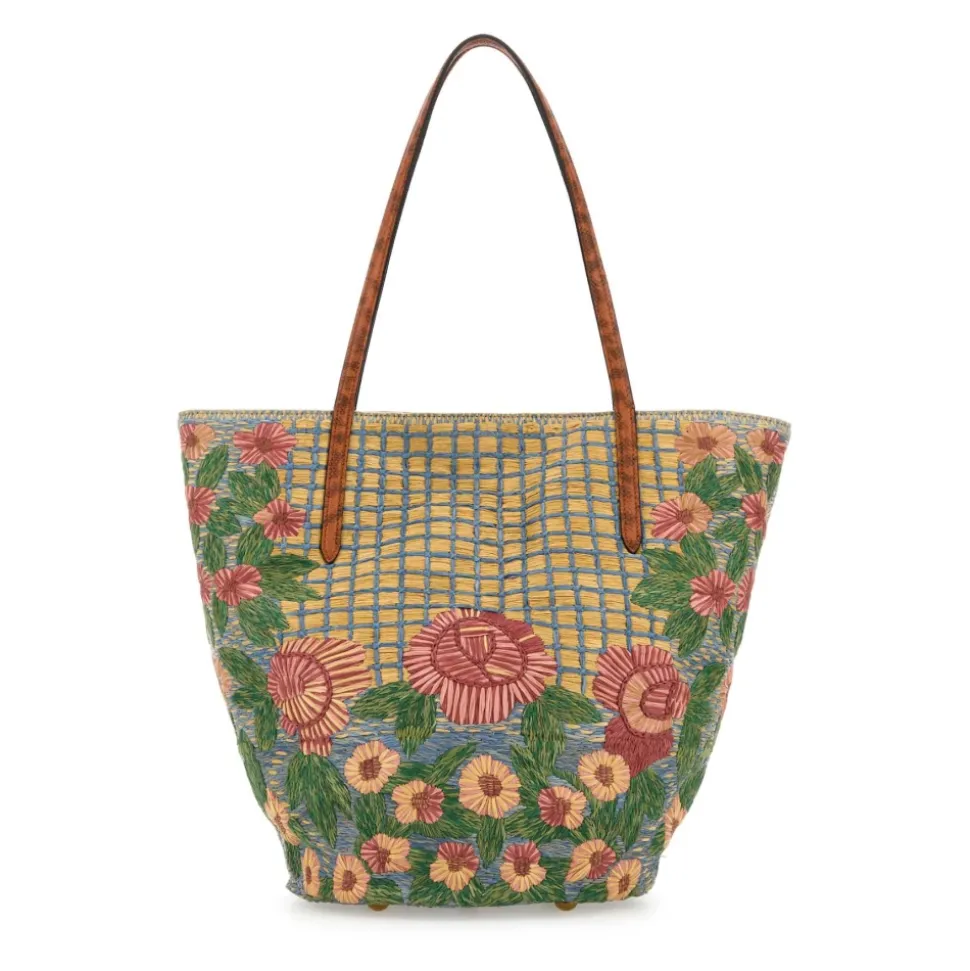 Embroidered Raffia VLogo Signature Shopping Bag