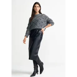 Fake Leather Midi Skirt