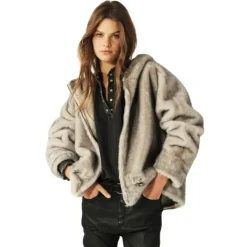 Faux Fur Hooded Zip Jacket