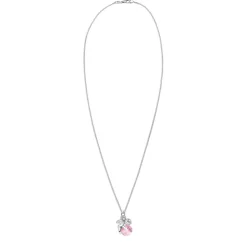 Filigrane Halskette mit Engelsanhänger und rosa Kristallkugel