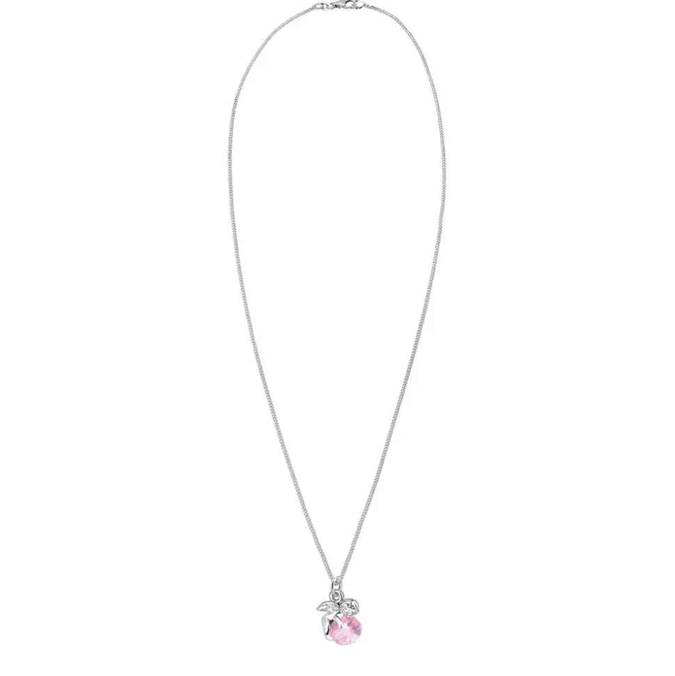 Filigrane Halskette mit Engelsanhänger und rosa Kristallkugel