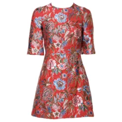 Floral Jacquard A-line Mini Kleid
