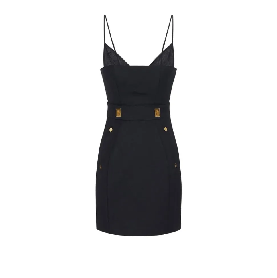 Gabardine-Kleid aus Wollmischung mit Spitze