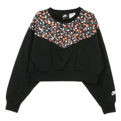 Geblümtes Cropped Sweatshirt mit Rundhalsausschnitt