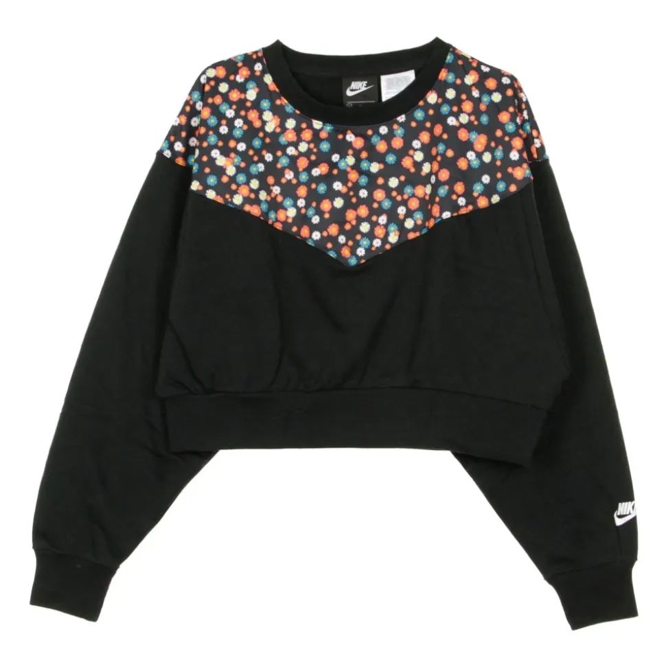Geblümtes Cropped Sweatshirt mit Rundhalsausschnitt