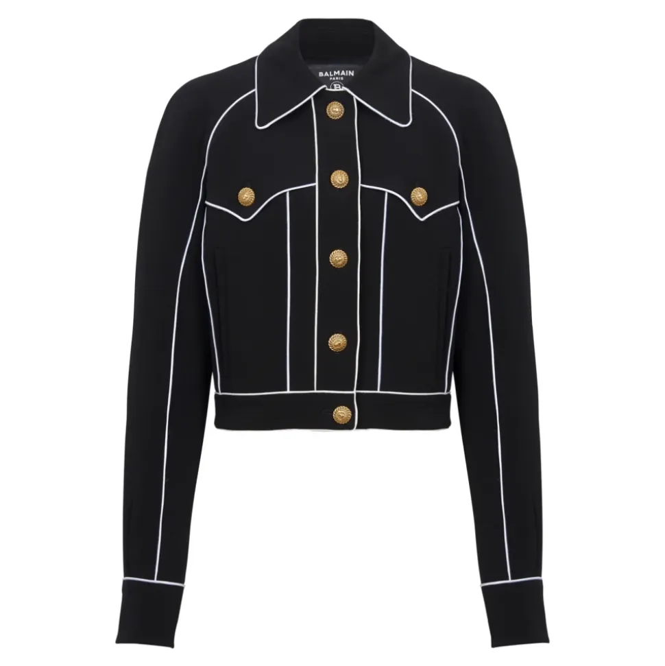 Geknöpfte, kontrastierende Western-Crêpe-Jacke