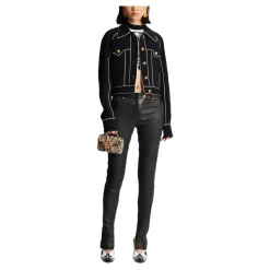 Geknöpfte, kontrastierende Western-Crêpe-Jacke