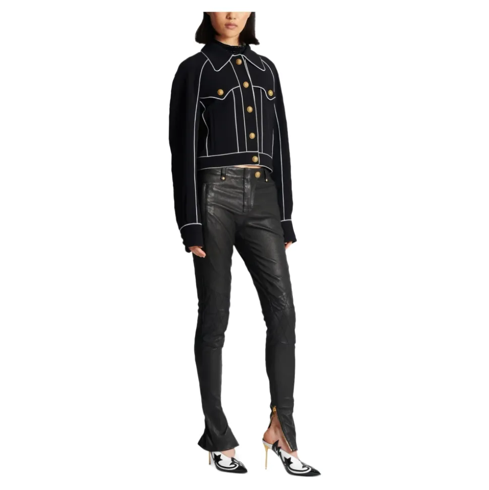 Geknöpfte, kontrastierende Western-Crêpe-Jacke