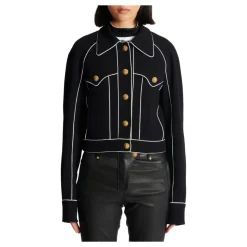 Geknöpfte, kontrastierende Western-Crêpe-Jacke