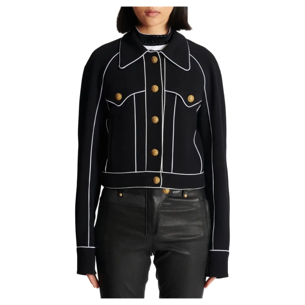 Geknöpfte, kontrastierende Western-Crêpe-Jacke