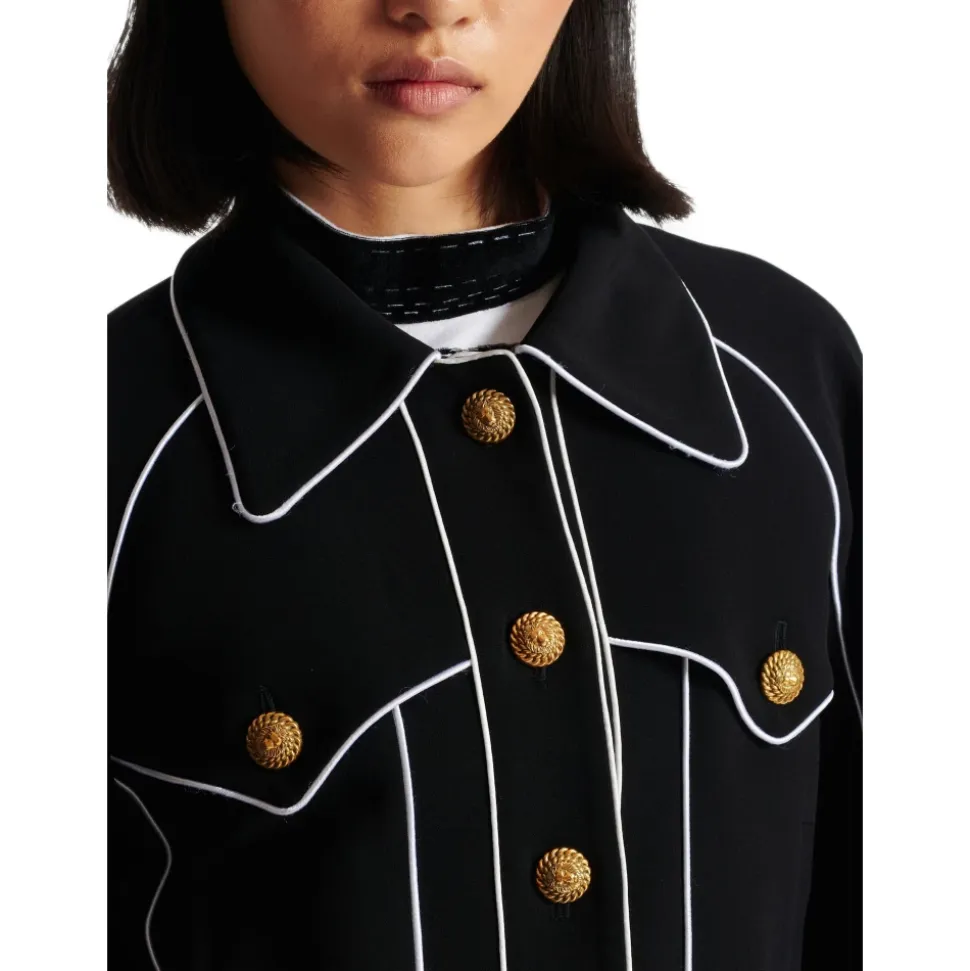 Geknöpfte, kontrastierende Western-Crêpe-Jacke