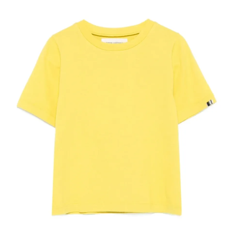 Gelbes Rundhals-Baumwoll-Kaschmir T-Shirt