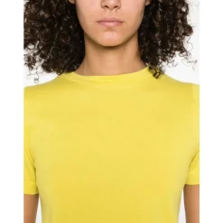Gelbes Rundhals-Baumwoll-Kaschmir T-Shirt