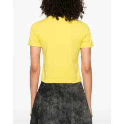 Gelbes Rundhals-Baumwoll-Kaschmir T-Shirt