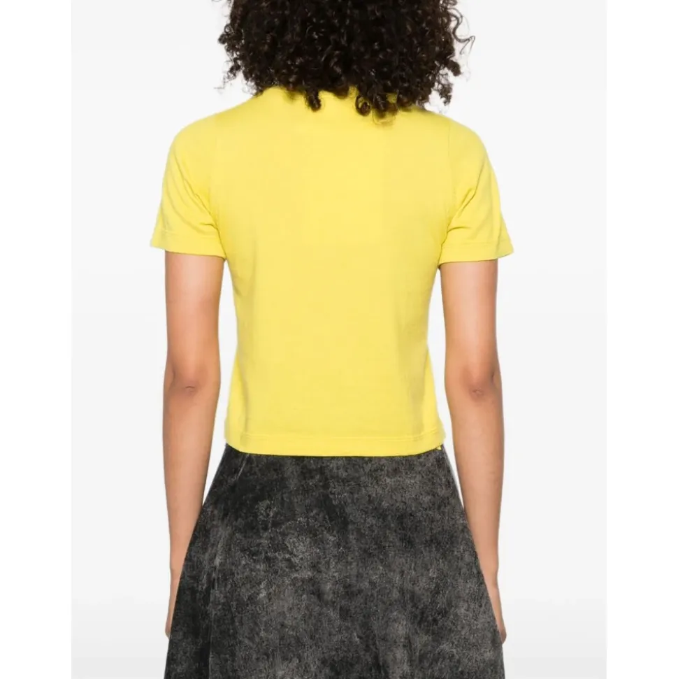 Gelbes Rundhals-Baumwoll-Kaschmir T-Shirt