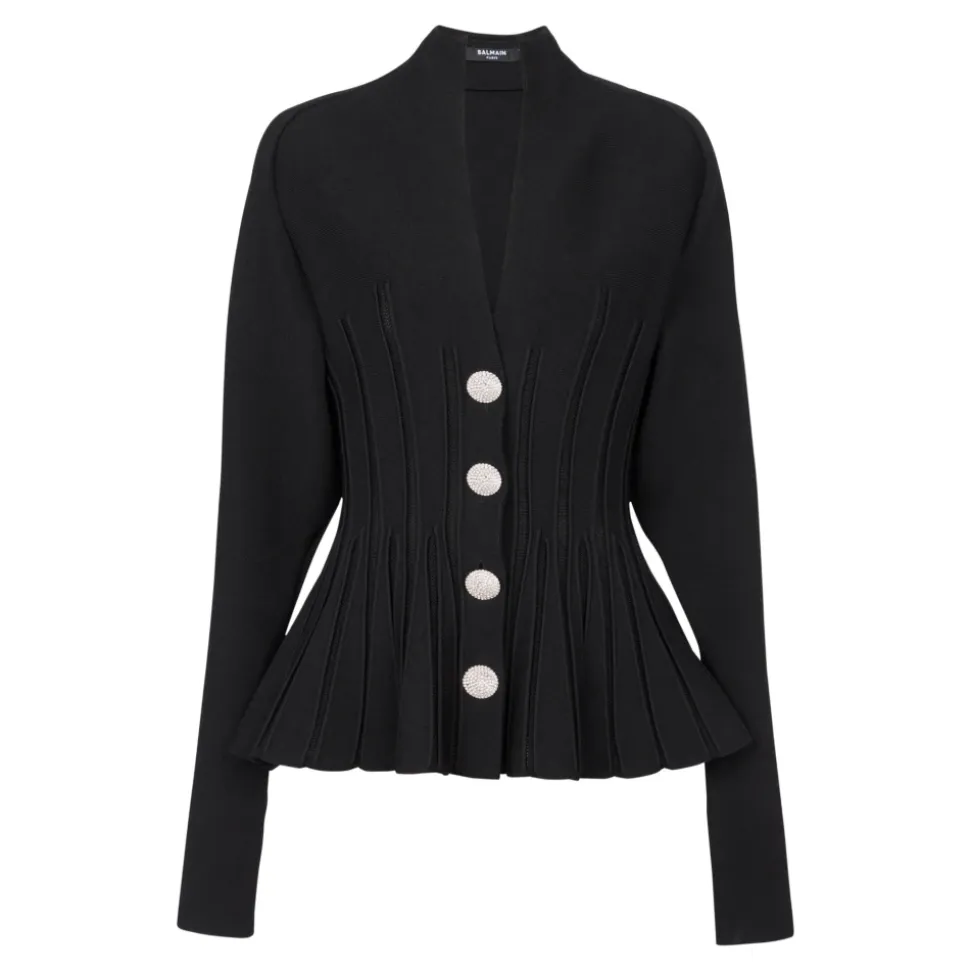 Gerippte Strickjacke mit Schürze
