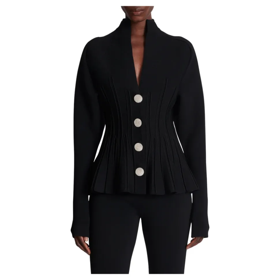 Gerippte Strickjacke mit Schürze