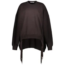 Gerippter Kragen Baumwoll-Sweatshirt mit asymmetrischem Saum