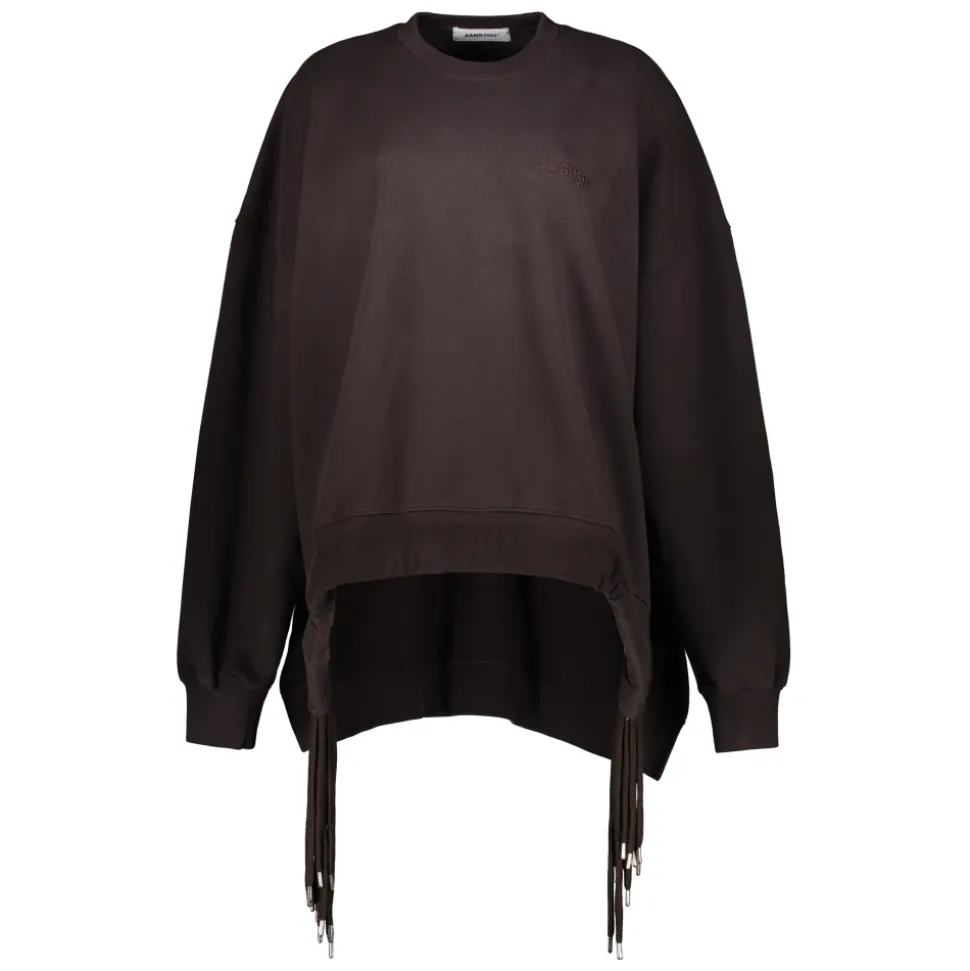 Gerippter Kragen Baumwoll-Sweatshirt mit asymmetrischem Saum