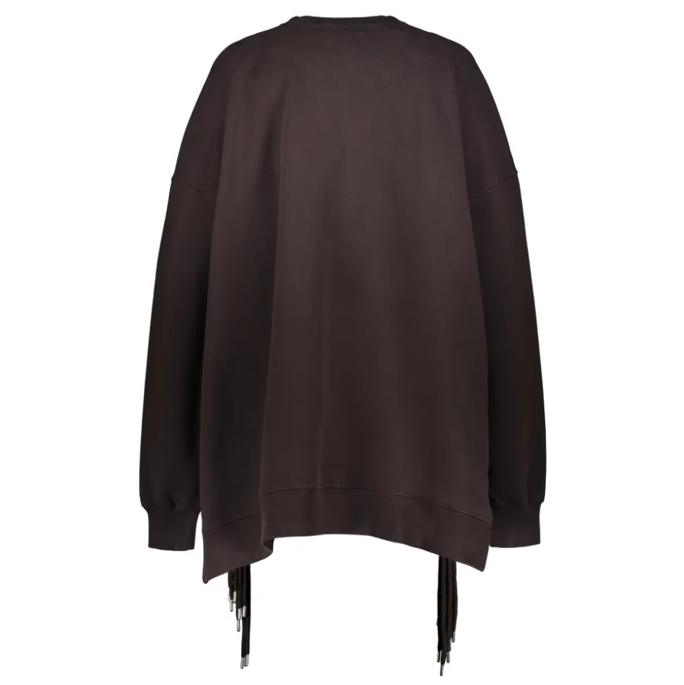 Gerippter Kragen Baumwoll-Sweatshirt mit asymmetrischem Saum