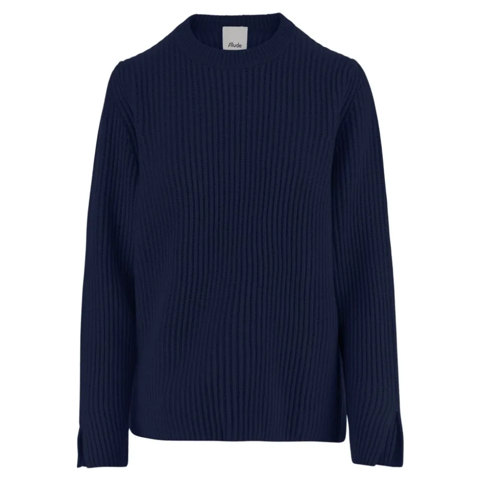 Gerippter Woll-Kaschmir-Pullover Marine