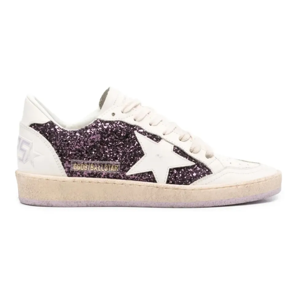 Glitzer Leder Sneakers Gummisohle Schnürung
