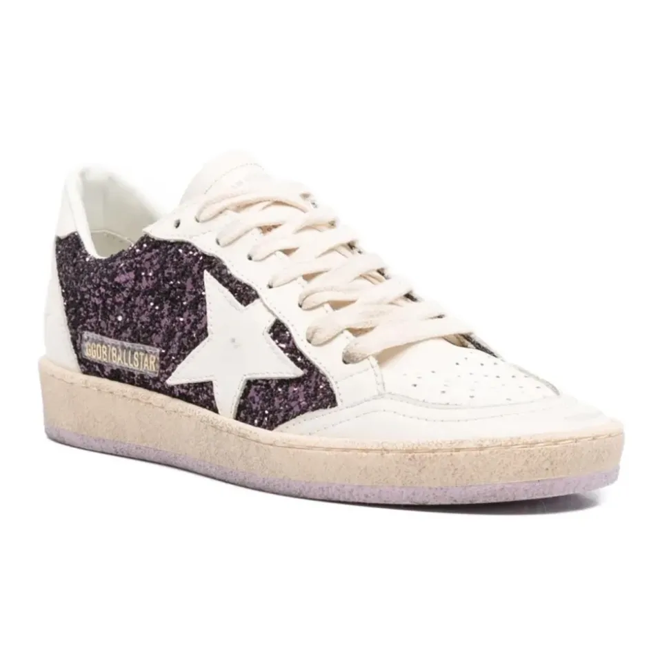 Glitzer Leder Sneakers Gummisohle Schnürung
