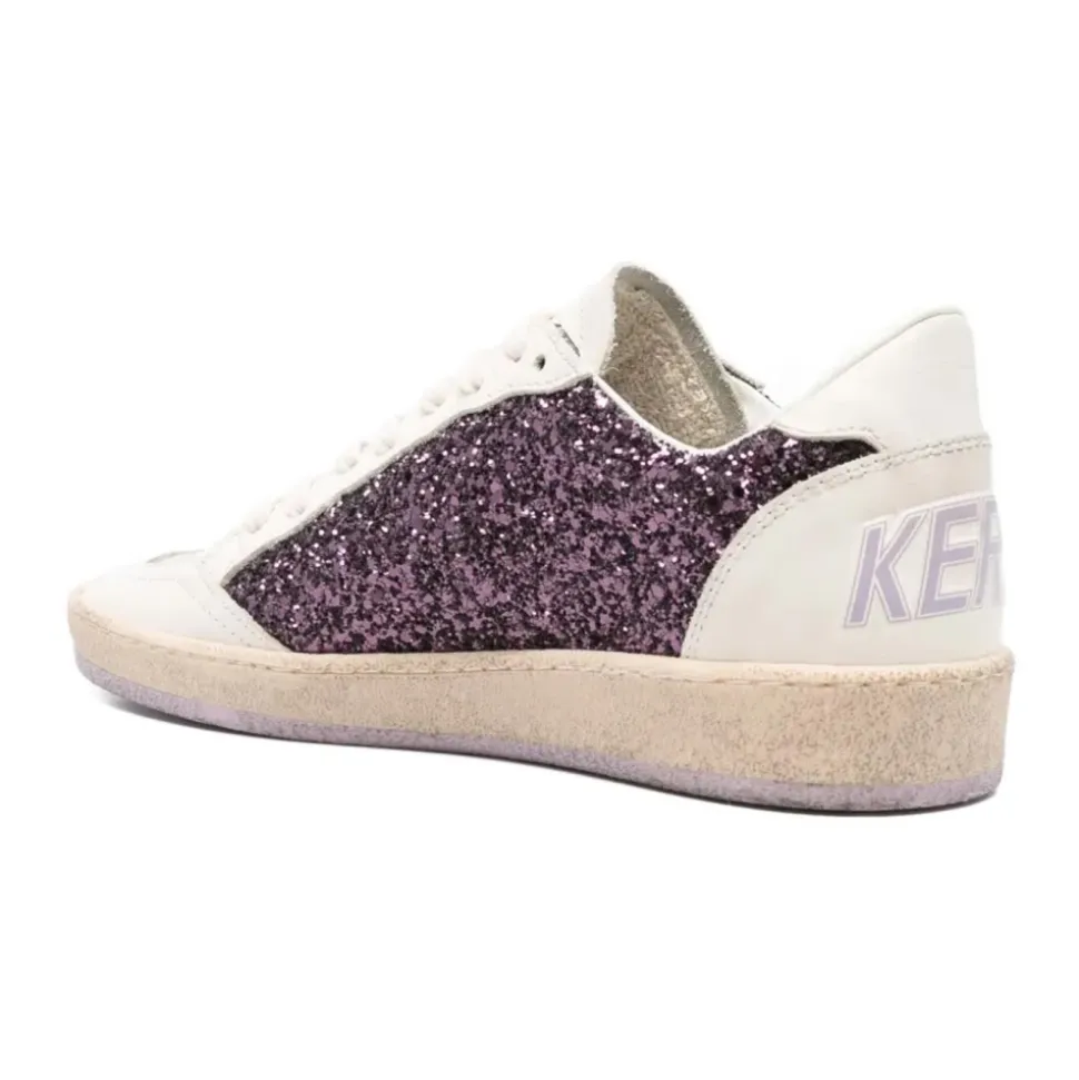 Glitzer Leder Sneakers Gummisohle Schnürung