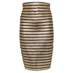 Golden Striped Knit Knee Skirt