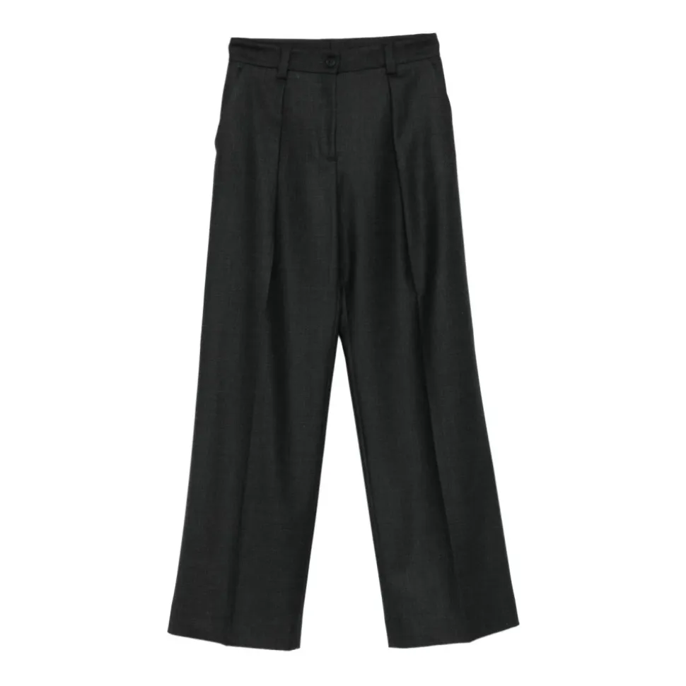 Graue Plissee-Hose mit schwarzen Nähten